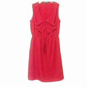 BEBOP Dress Red Sleeveless‎ Ruffled Trim V Neck Tie Waist Knee Length Pockets